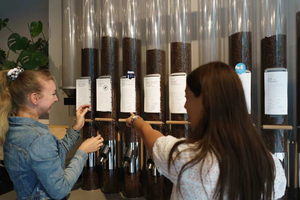 Choosing a coffee from our tubes